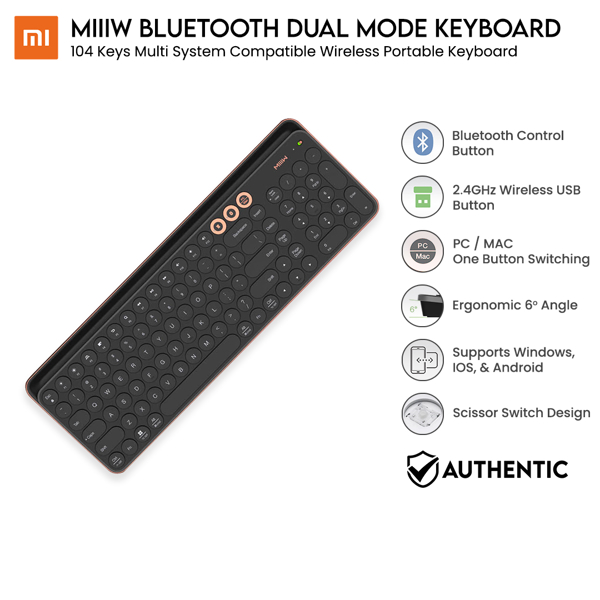 კლავიატურა Xiaomi MIIIW K02 Dual-Mode Wireless Bluetooth Keyboard Golden-Black