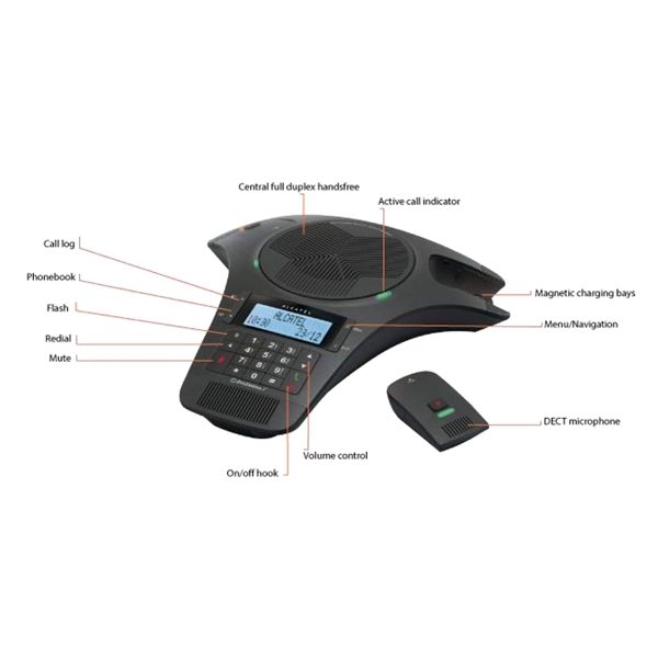 საკონფერენციო ტელეფონი Alcatel Conference 1500 with 2 Detachable DECT Wireless Microphones Black