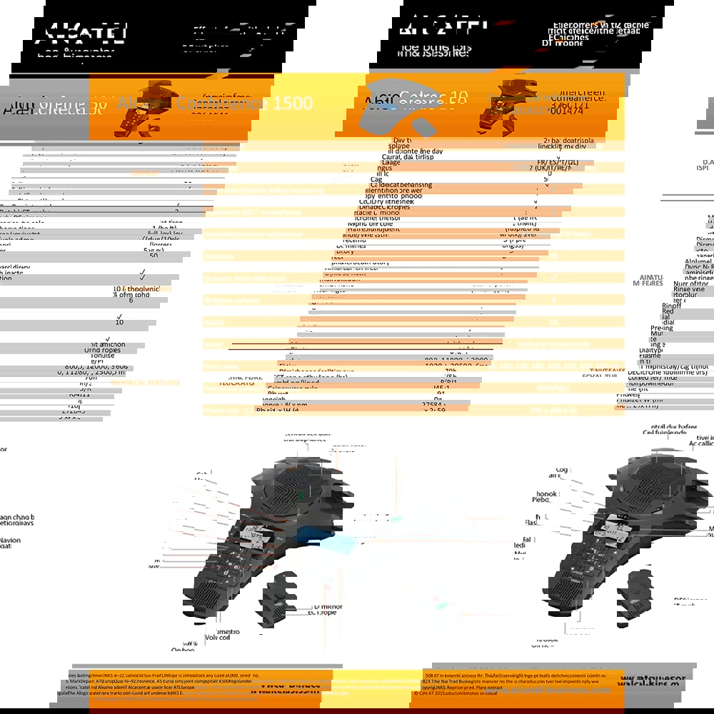 საკონფერენციო ტელეფონი Alcatel Conference 1500 with 2 Detachable DECT Wireless Microphones Black