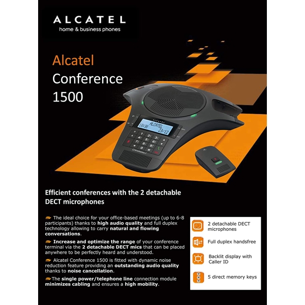 საკონფერენციო ტელეფონი Alcatel Conference 1500 with 2 Detachable DECT Wireless Microphones Black