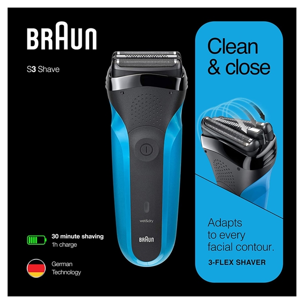 წვერსაპარსი Braun Shaver 310 Wet, Dry Black/BLue