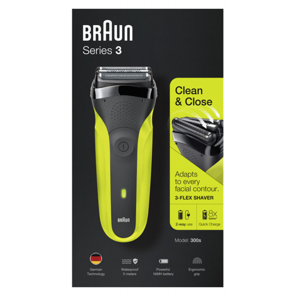 წვერსაპარსი Braun Shaver 300 Wet, Dry black/Green