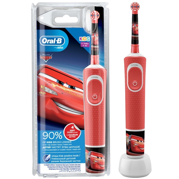 ბავშვის ელექტრო კბილის ჯაგრისი Oral-B D100.413.2K Cars Toothbrush For Kids 3+ White-Red