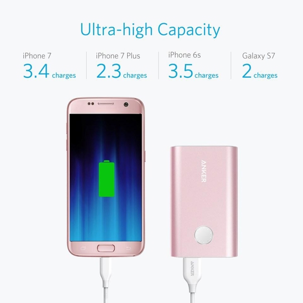 პორტატული დამტენი Anker A1311H51 PowerCore + 10050mAh with Quick Charge 3.0 Pink