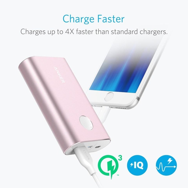 პორტატული დამტენი Anker A1311H51 PowerCore + 10050mAh with Quick Charge 3.0 Pink