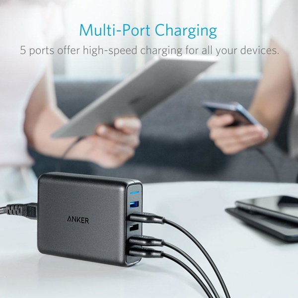 პორტატული დამტენი Anker A2054L12 PowerPort 5 with Dual Quick Charge 3.0 Black