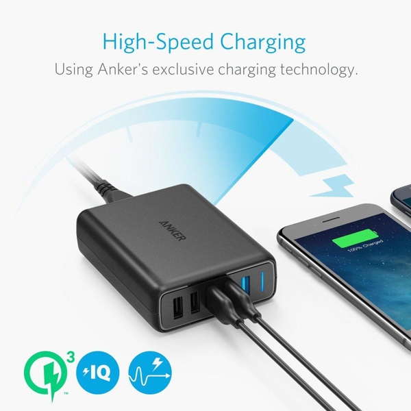 პორტატული დამტენი Anker A2054L12 PowerPort 5 with Dual Quick Charge 3.0 Black