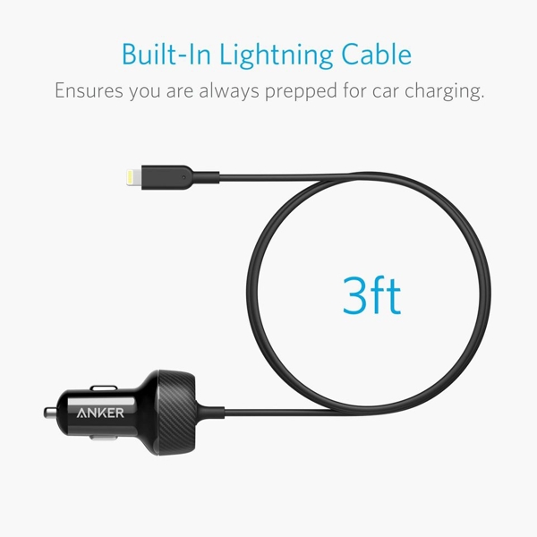 მანქანის დამტენი Anker A2214H11 PowerDrive 2 Elite with Lightning Connector UN Black with Offline Packaging V3