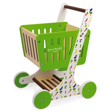 Janod J06579 Market Wooden Shopping Trolley Green