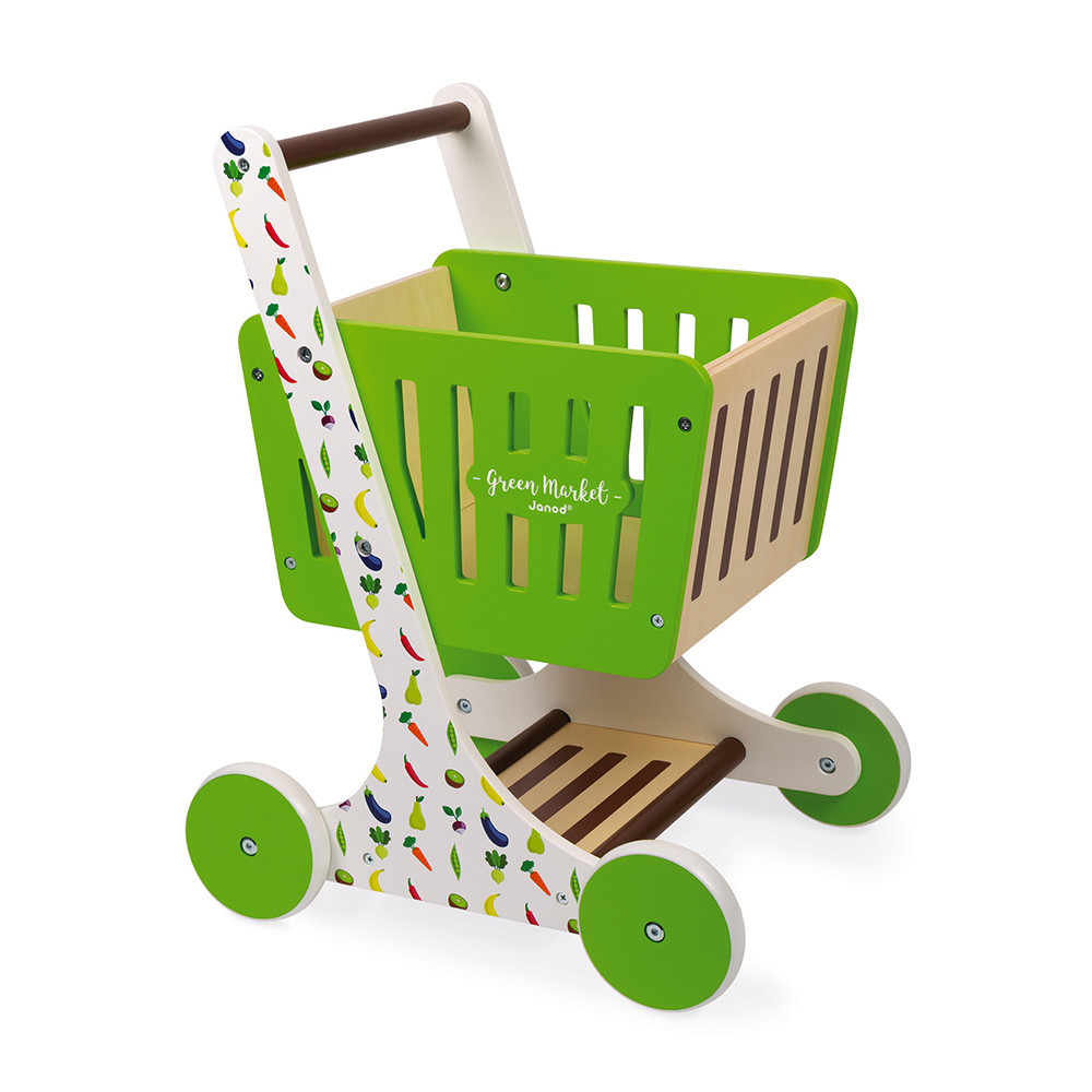 Janod J06579 Market Wooden Shopping Trolley Green