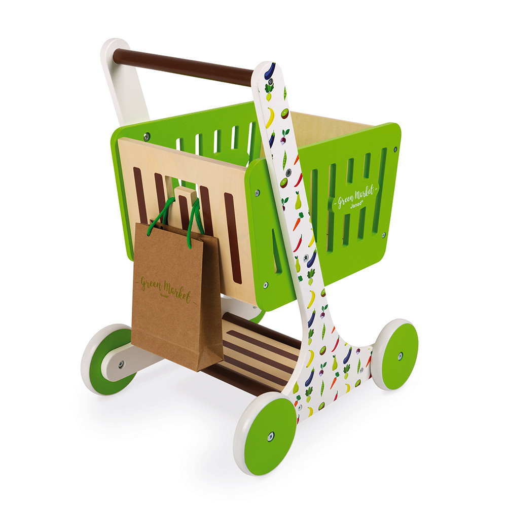 Janod J06579 Market Wooden Shopping Trolley Green