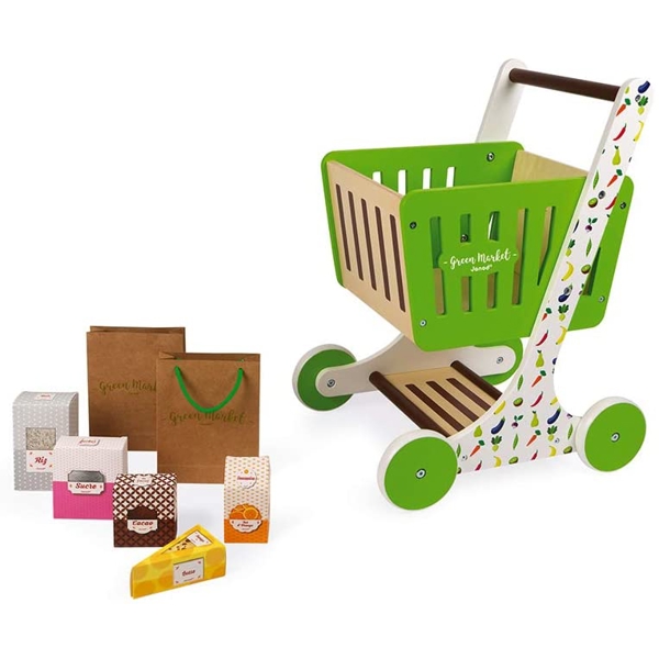 ურიკა Janod J06579 Market Wooden Shopping Trolley Green