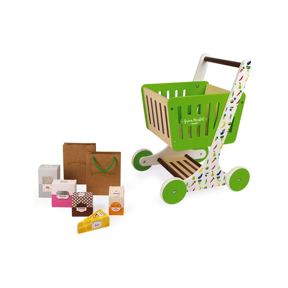 ურიკა Janod J06579 Market Wooden Shopping Trolley Green