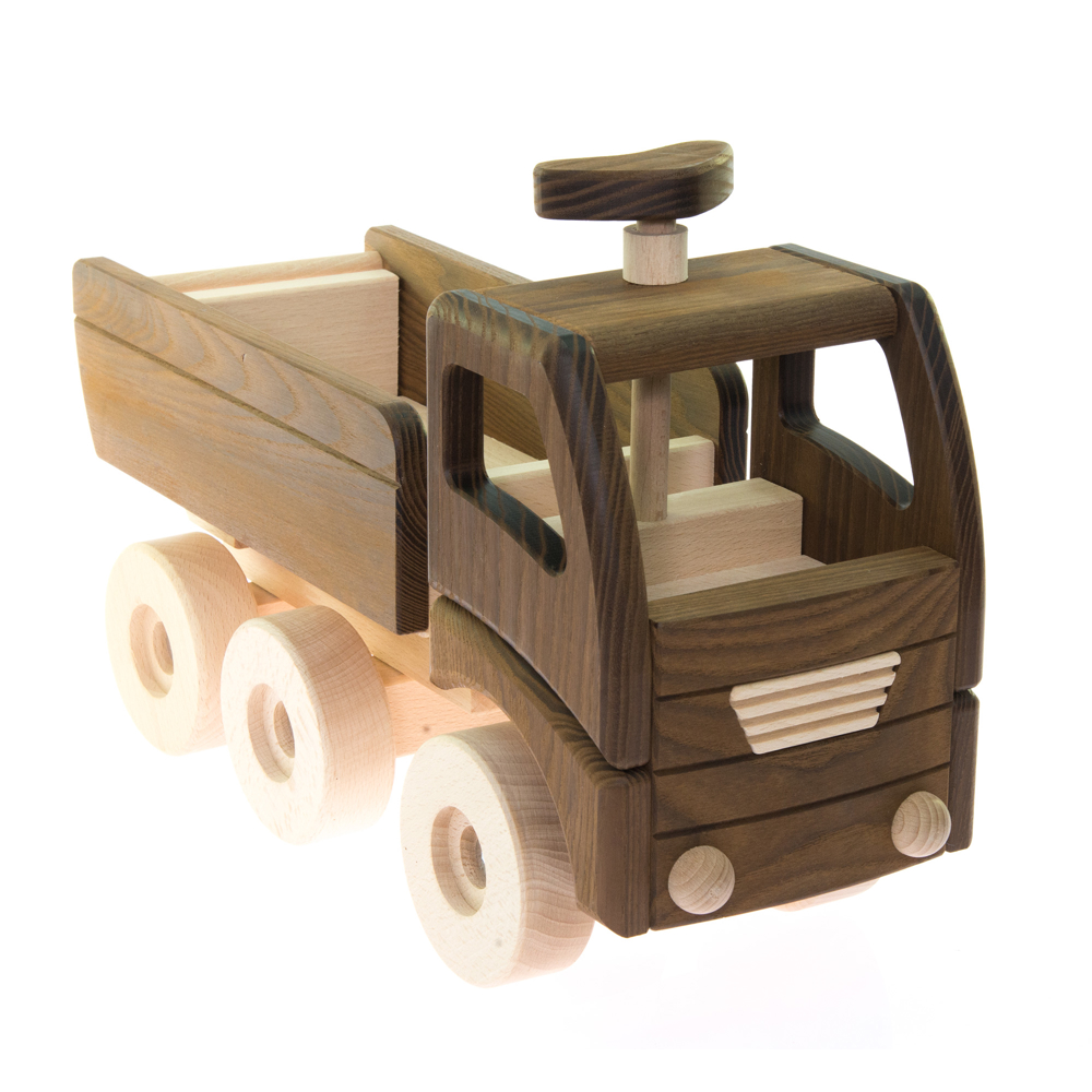 სატვირთო მანქანა GOKI 55914 The machine is wooden The dump truck Brown