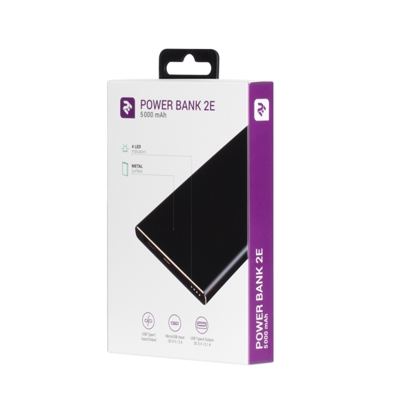 პორტატუილი დამტენი 2Е PB0502 Power Bank 5000mAh, Metal surface, DC 5V, 2.1A, Black