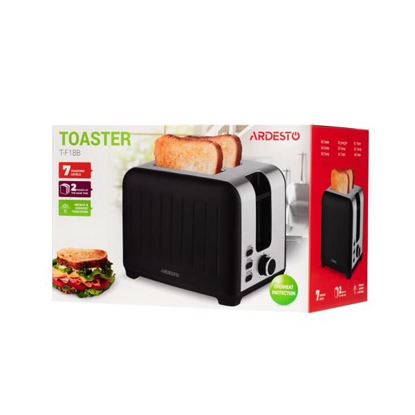 ტოსტერი Ardesto T-F18B Toaster 930W Stainless Steel Black