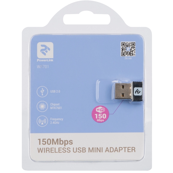 Wi-Fi ადაპტერი 2E WR701 PowerLink N300, Pico, USB2.0 Black