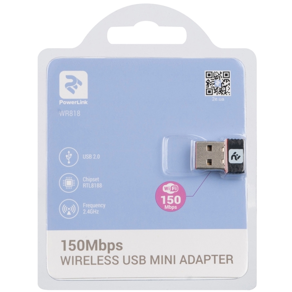 Wi-Fi ადაპტერი 2E WR818 N150 PowerLink, Pico USB2.0 Black