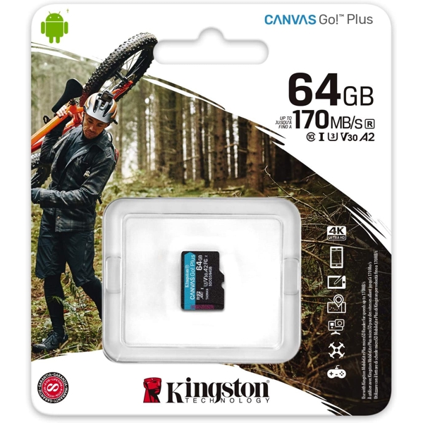 მეხსიერების ბარათი Kingston SDCG3/64GBSP, 64GB, MicroSDXC, C10, UHS-I, U3, Black