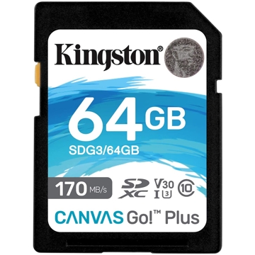 მეხსიერების ბარათი Kingston SDG3/64GB 64GB SDXC C10 UHS-I U3 R170/W70MB/s Canvas Go Plus