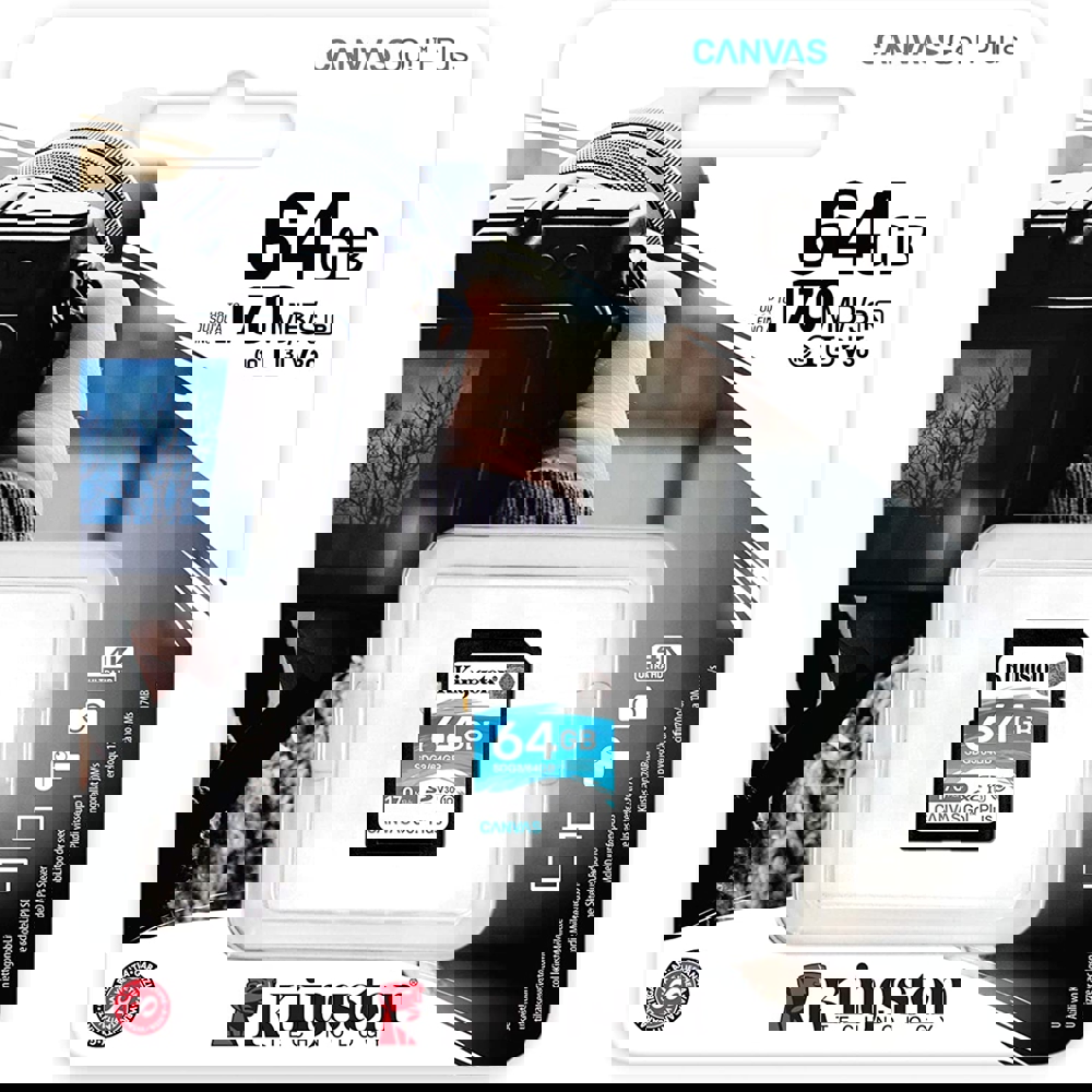 მეხსიერების ბარათი Kingston SDG3/64GB 64GB SDXC C10 UHS-I U3 R170/W70MB/s Canvas Go Plus