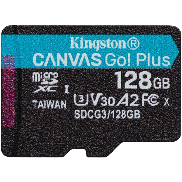 მეხსიერების ბარათი Kingston SDCG3/128GBSP 128GB microSDXC C10 UHS-I U3 A2 R170/W90MB/s Canvas Go Plus