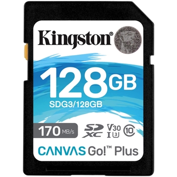 მეხსიერების ბარათი Kingston SDG3/128GB 128GB SDXC C10 UHS-I U3 R170/W90MB/s Canvas Go Plus