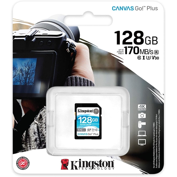 Kingston SDG3/128GB 128GB SDXC C10 UHS-I U3 R170/W90MB/s Canvas Go Plus