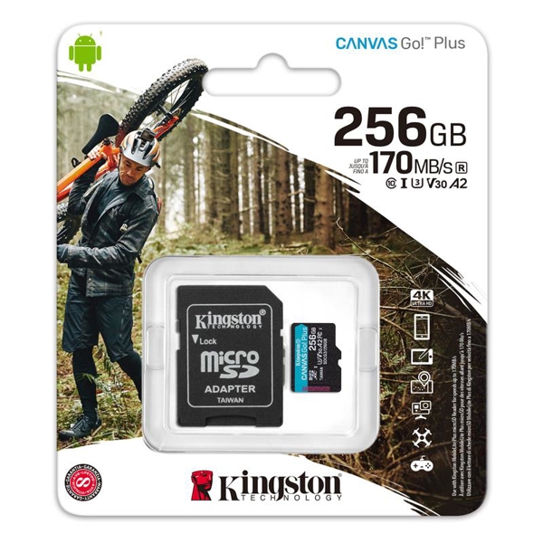 მეხსიერების ბარათი Kingston SDCG3/256GB 256GB microSDXC C10 UHS-I U3 A2 R170/W90MB/s + SD