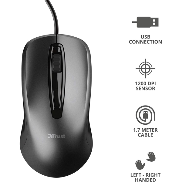 მაუსი Trust 23733 Wired Optical Mouse Black