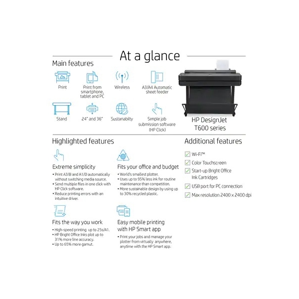 პრინტერი HP 5HB09A DesignJet T630 24-in Black