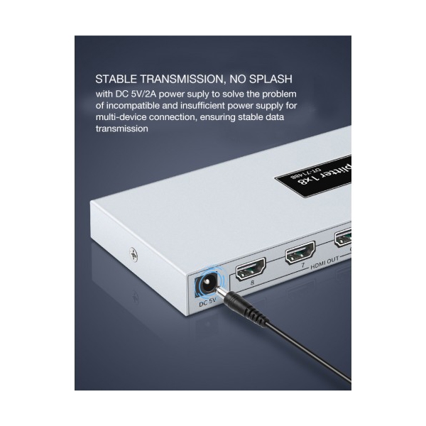 სპლიტერი D-TECH DT-7148B 4Kx2k, 8 ports, HDMI, 1x8, Silver/Grey