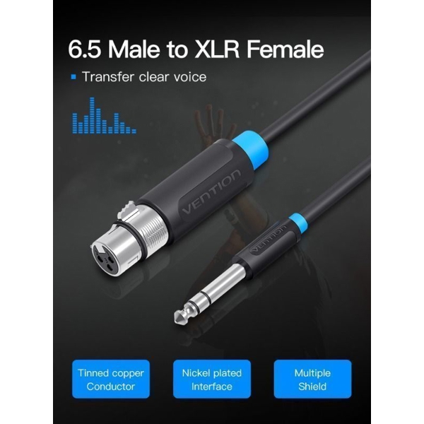 კაბელი VENTION BBEBF 6.5mm Male to XLR Female Audio Cable 1M Black