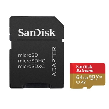  მეხსიერების ბარათი SanDisk Extreme V30 MicroSD 64GB With Adapter Red/Gold