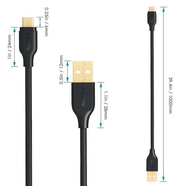 USB კაბელი Aukey CB-MD1 Gold-Plated Reinforced Qualcomm Quick Charge 2.0/3.0 Micro USB Cable 1m, Black