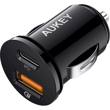 მანქანის დამტენი Aukey CC-Y11 Car Charger PD, QC 3.0, 21W, Black