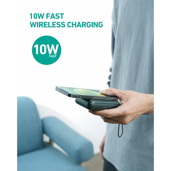 პორტატული დამტენი Aukey PB-WL01S Basix Pro Mini Wireless Charging Power Bank 10000mAh, 20W, Black