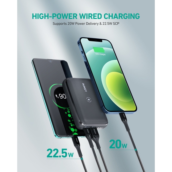 პორტატული დამტენი Aukey PB-WL01S Basix Pro Mini Wireless Charging Power Bank 10000mAh, 20W, Black