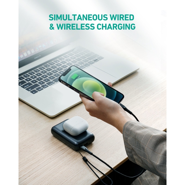 პორტატული დამტენი Aukey PB-WL01S Basix Pro Mini Wireless Charging Power Bank 10000mAh, 20W, Black