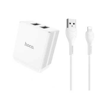 დამტენი Hoco DC01 Max dual USB Lightning cable White