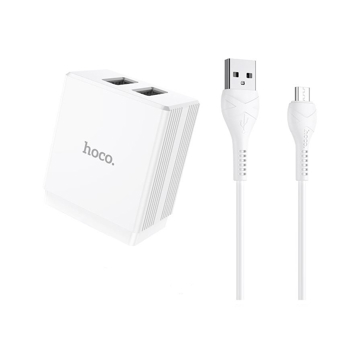 დამტენი Hoco DC01 Max dual USB Micro cable White