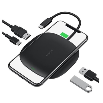 ადაპტერი Aukey CB-C70 5-in-1 Wireless Charging USB-C Hub Black