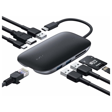 ადაპტერი Aukey CB-C71 USB-C Hub with HDMI, RJ45, SD Card Reader Black