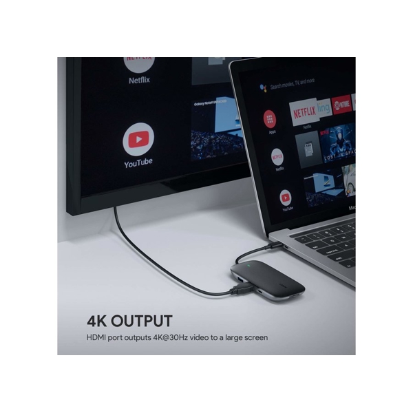 ადაპტერი Aukey CB-C71 USB-C Hub with HDMI, RJ45, SD Card Reader Black