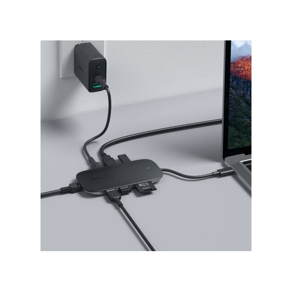 ადაპტერი Aukey CB-C71 USB-C Hub with HDMI, RJ45, SD Card Reader Black