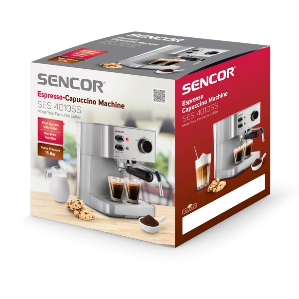 Sencor SES 4010SS Espresso Machine, 15 Bar, 1.5L, 1050W, Silver