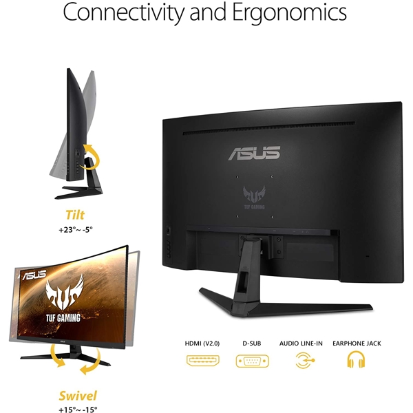 მონიტორი Asus VG328H1B TUF Gaming Monitor 31.5", Full HD (1920x1080), 165Hz, Extreme Low Motion Blur, 1ms (MPRT), Curved, Black