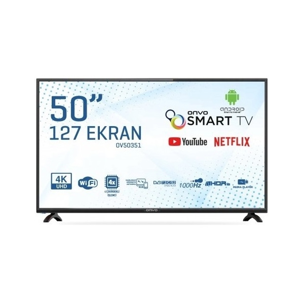 ტელევიზორი Onvo OV50351 50" Screen 4K Ultra HD Android Smart LED TV With Built-In Satellite Receiver, HDR 10, 8 GB ROM, Black