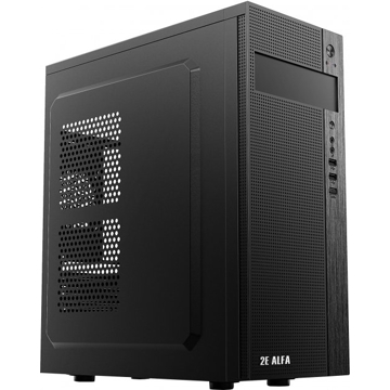 ქეისი 2E E185 Computer Case ALFA MidT, 2x USB2.0, 1x USB3.0, Steel (Side Panel), Without PSU, Black