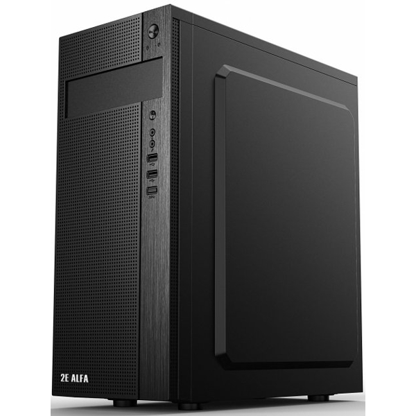 ქეისი 2E E185 Computer Case ALFA MidT, 2x USB2.0, 1x USB3.0, Steel (Side Panel), Without PSU, Black